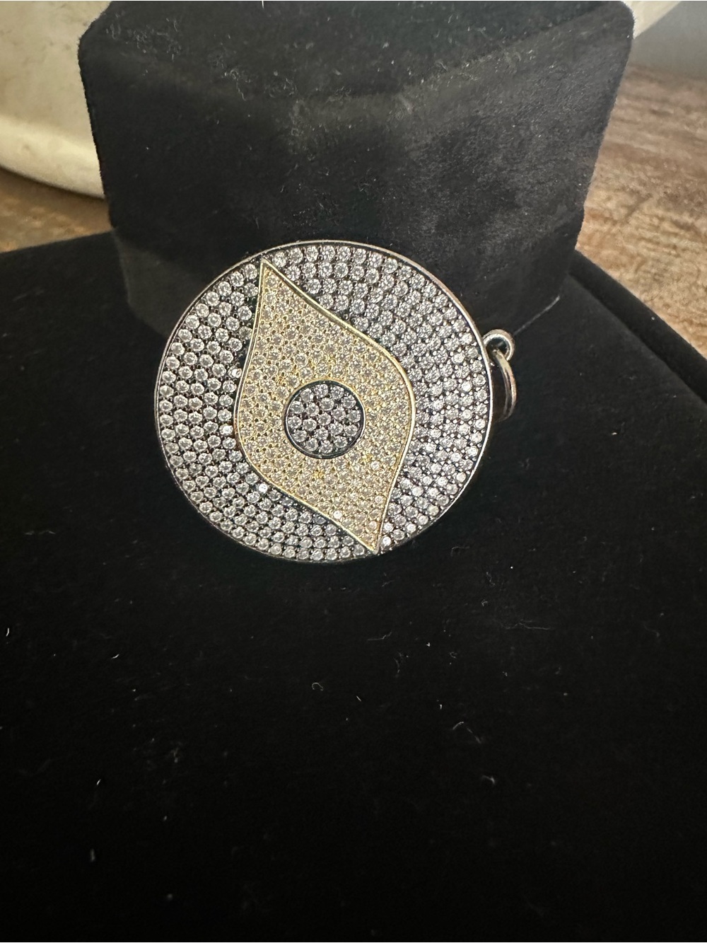 Round Pave Crystal Pendant Necklace with Gold Accent - Women Jewelry